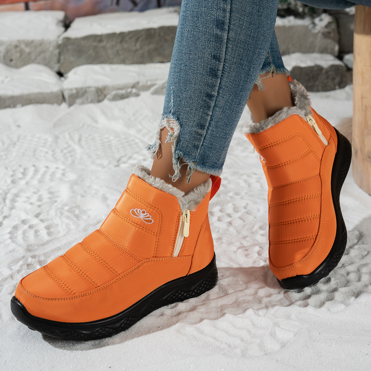 Women's Winter Boots - Waterproof, Warm, Side Zipper, Round Toe