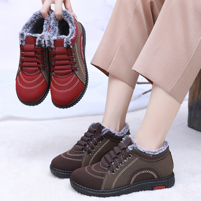 Women's winter fleece-lined warm non-slip soft-soled cotton shoes
