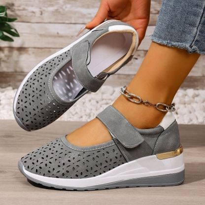 🔥Women's Summer Breathable Lightweight Adjustable Velcro Wedge Heel Sneakers