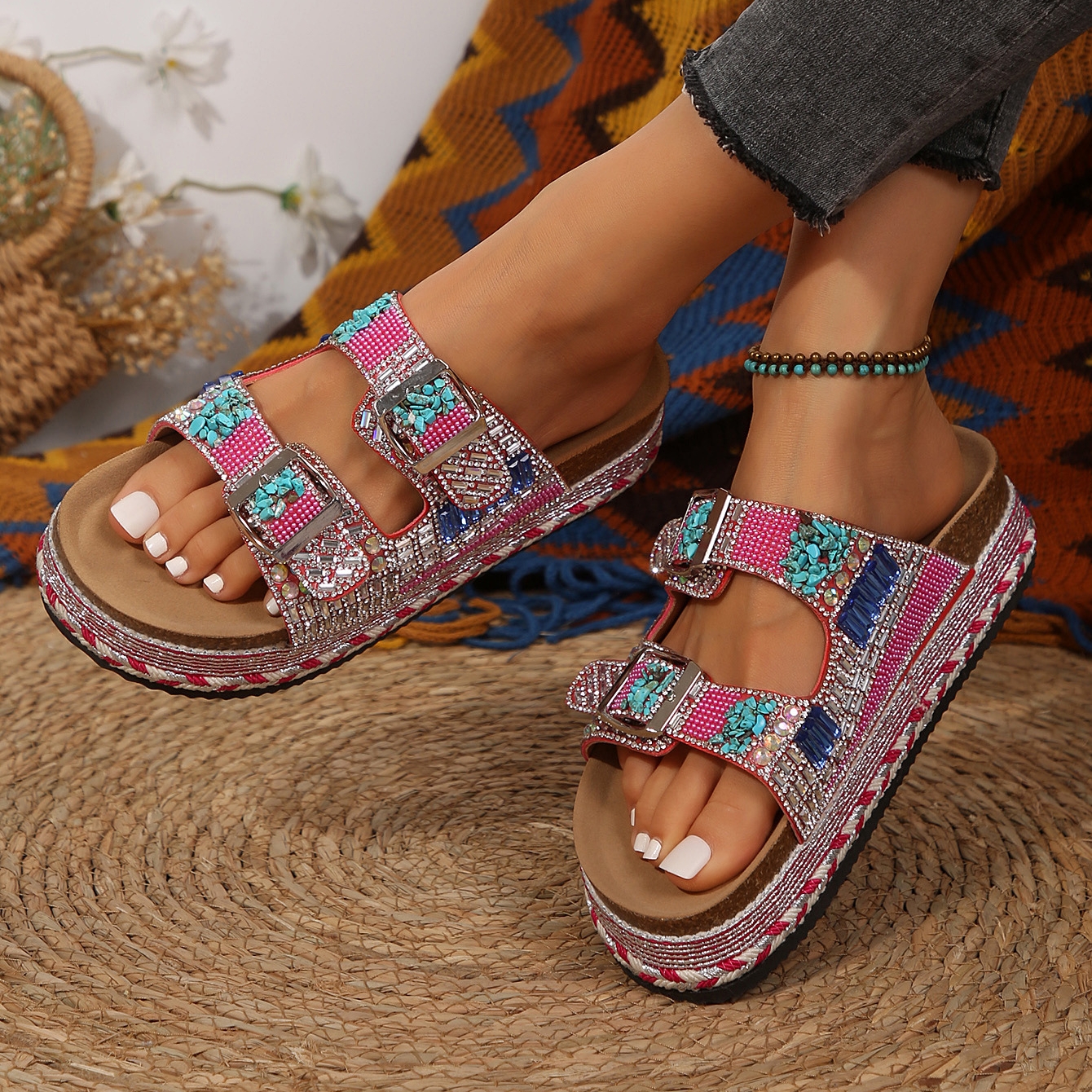 🔥Women's new summer thick-soled cork slippers