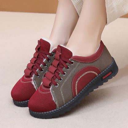 Women's winter fleece-lined warm non-slip soft-soled cotton shoes