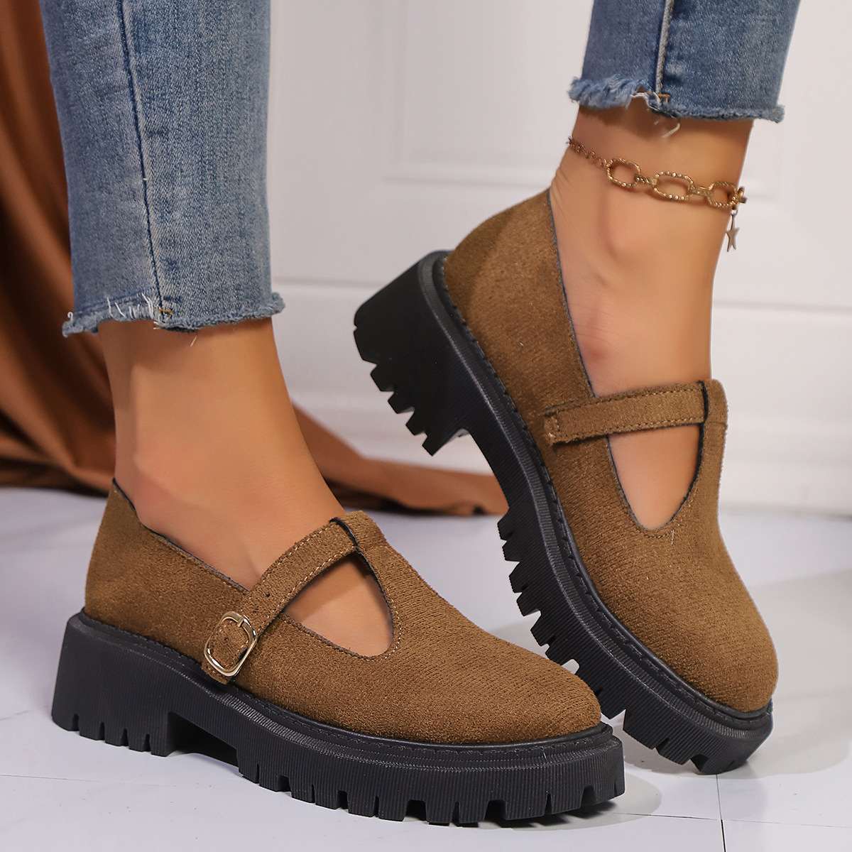 Women's Adjustable Buckle Platform/Flat leather shoes