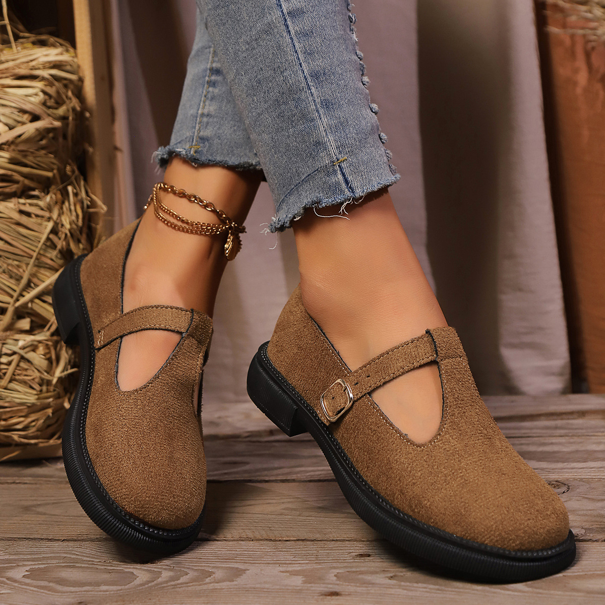 Women's Adjustable Buckle Platform/Flat leather shoes