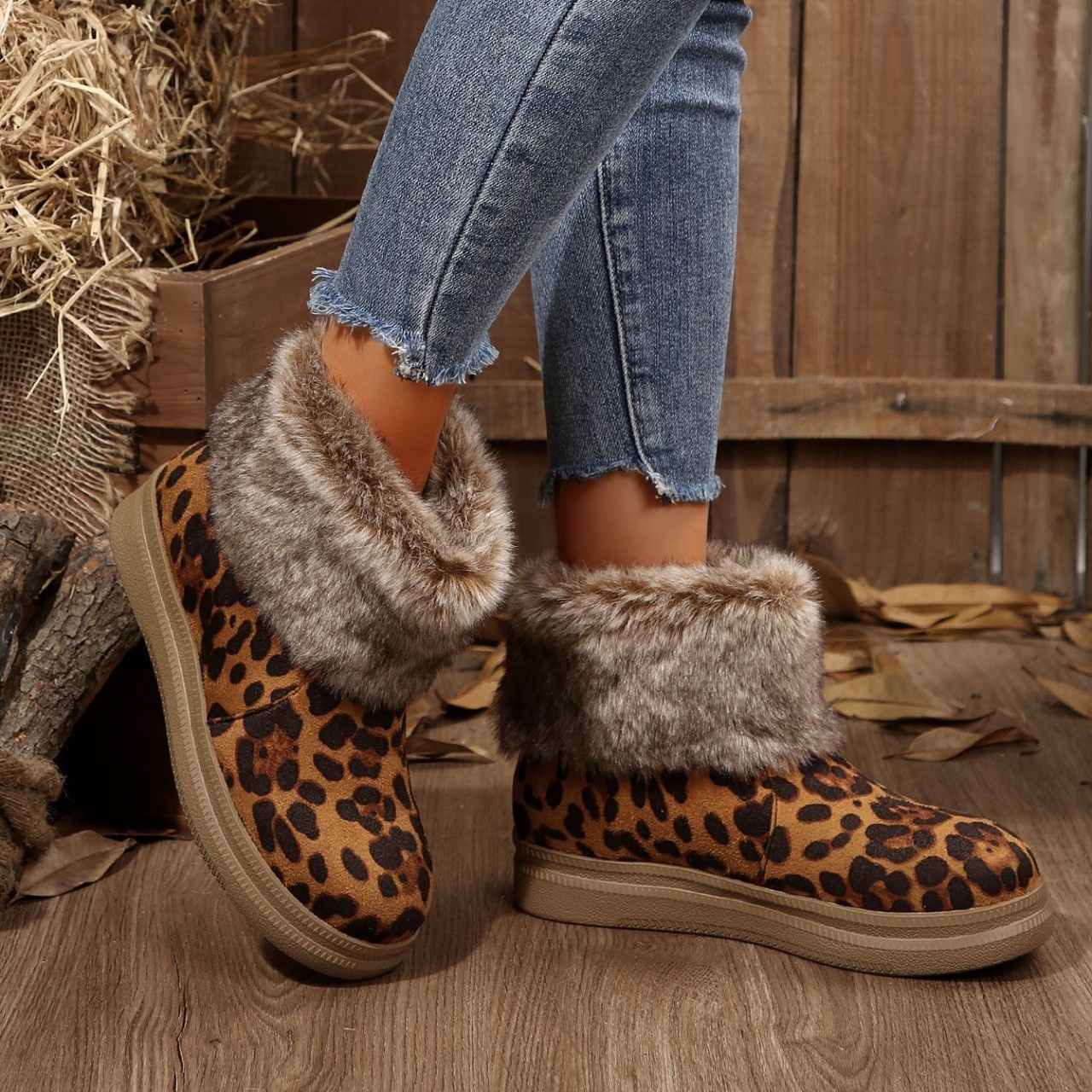 Women's fleece-lined, warm, thick-soled, comfortable cotton boots