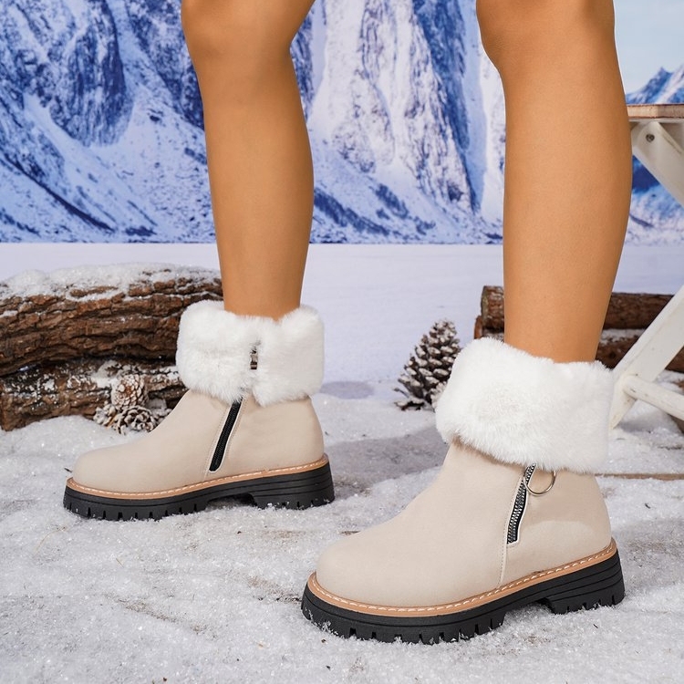 Women's winter fleece side zipper warm boots