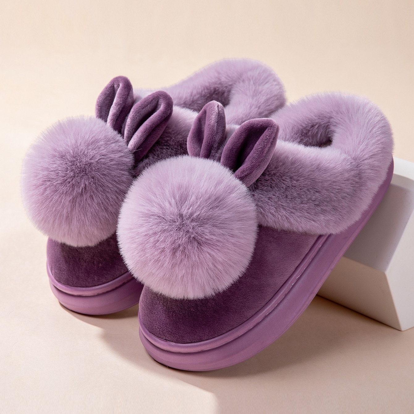 Women's plush warm rabbit slippers
