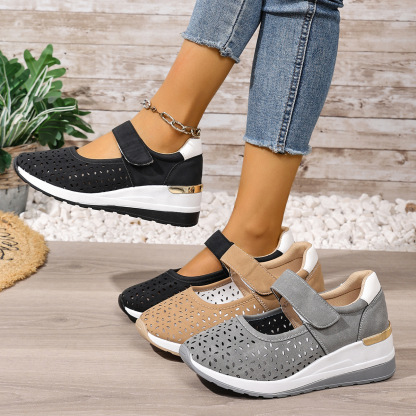 🔥Women's Summer Breathable Lightweight Adjustable Velcro Wedge Heel Sneakers