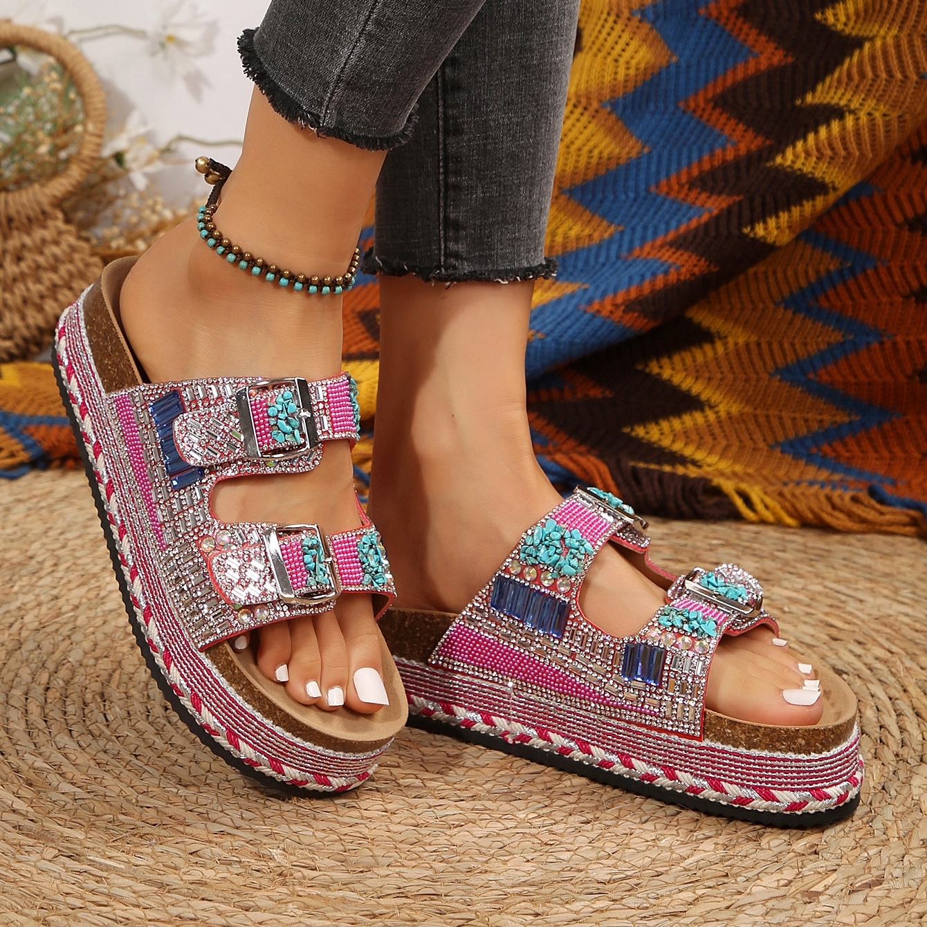 🔥Women's new summer thick-soled cork slippers