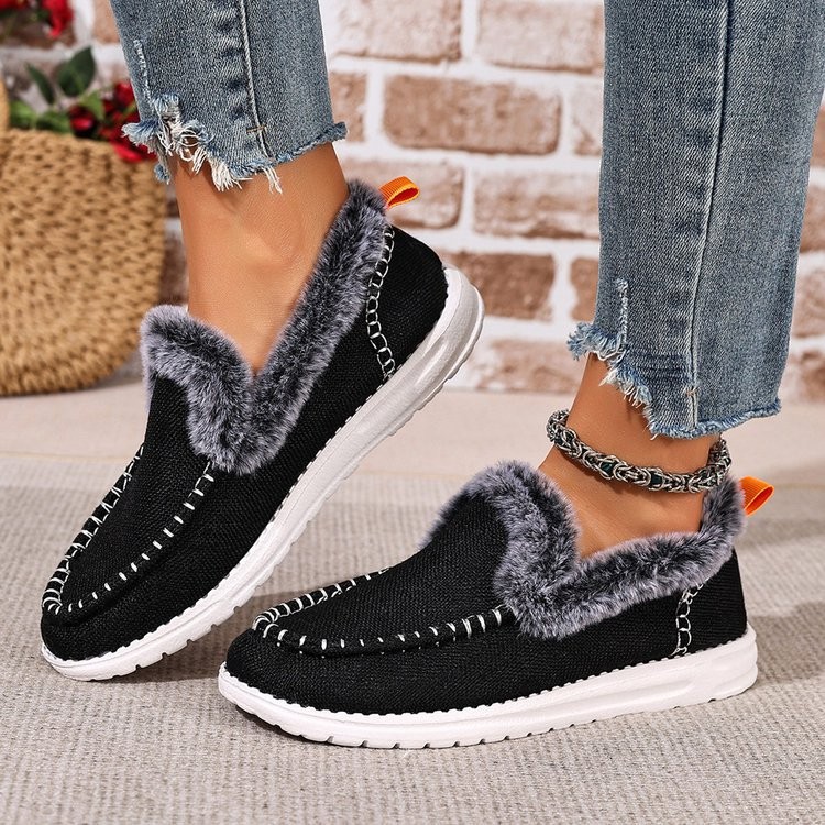 Women's velvet thickened warm flat cotton shoes