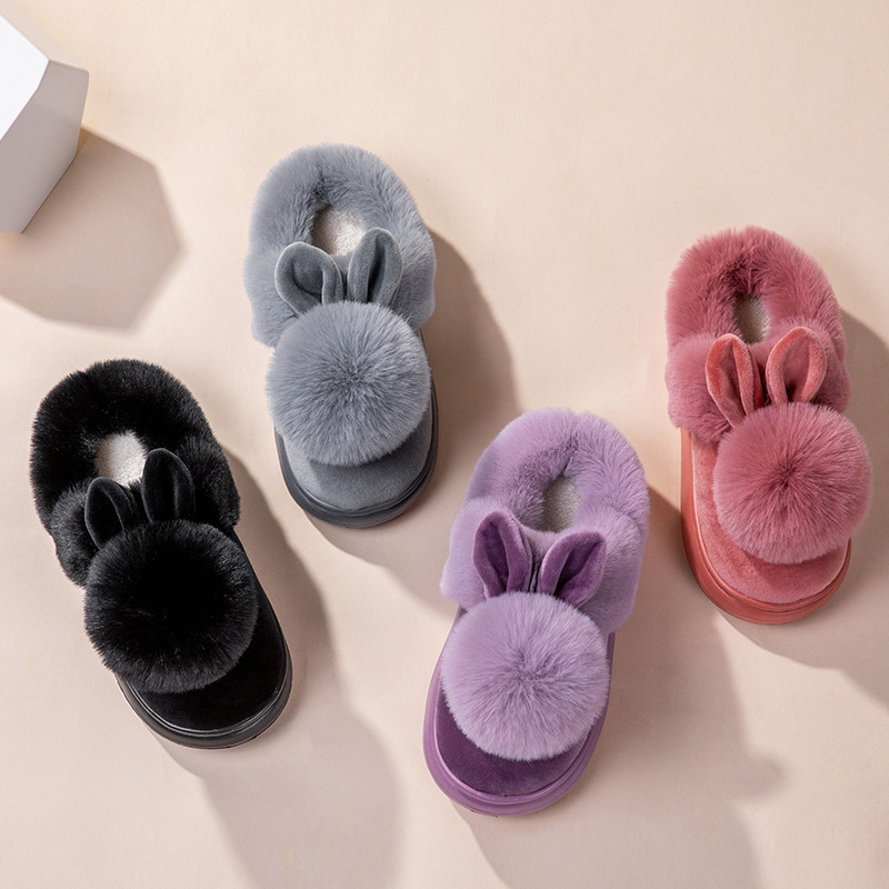 Women's plush warm rabbit slippers