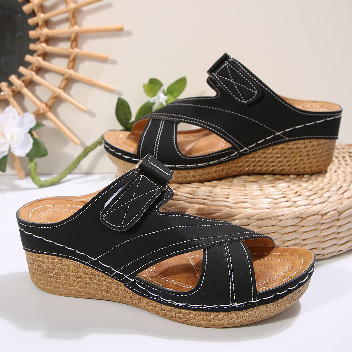 🔥HOT SALE🔥Women's Adjustable Velcro Non-Slip Thick Sole Wedge Sandals - Buy 2 get free shipping