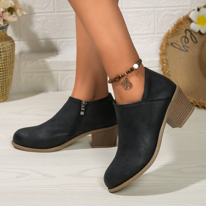 Women's side zipper mid-heel boots