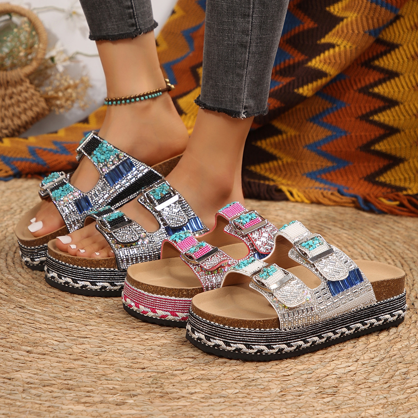 🔥Women's new summer thick-soled cork slippers