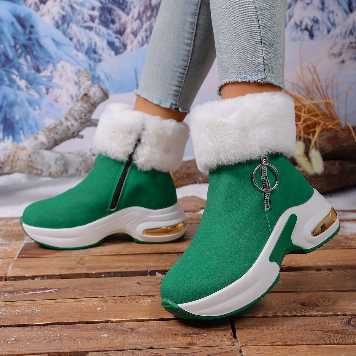 Women's winter side-zipper fleece-lined warm snow boots