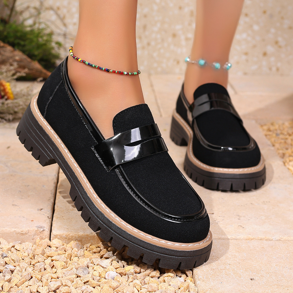 Women's fashionable thick-soled slip-on loafers