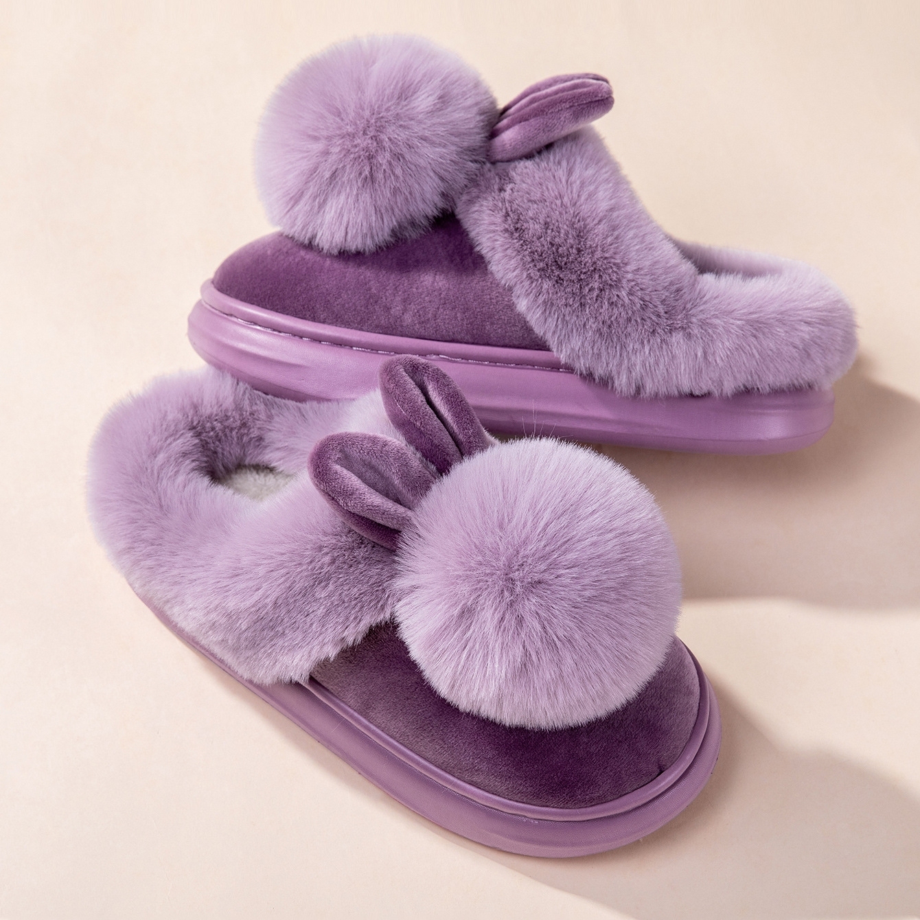 Women's plush warm rabbit slippers