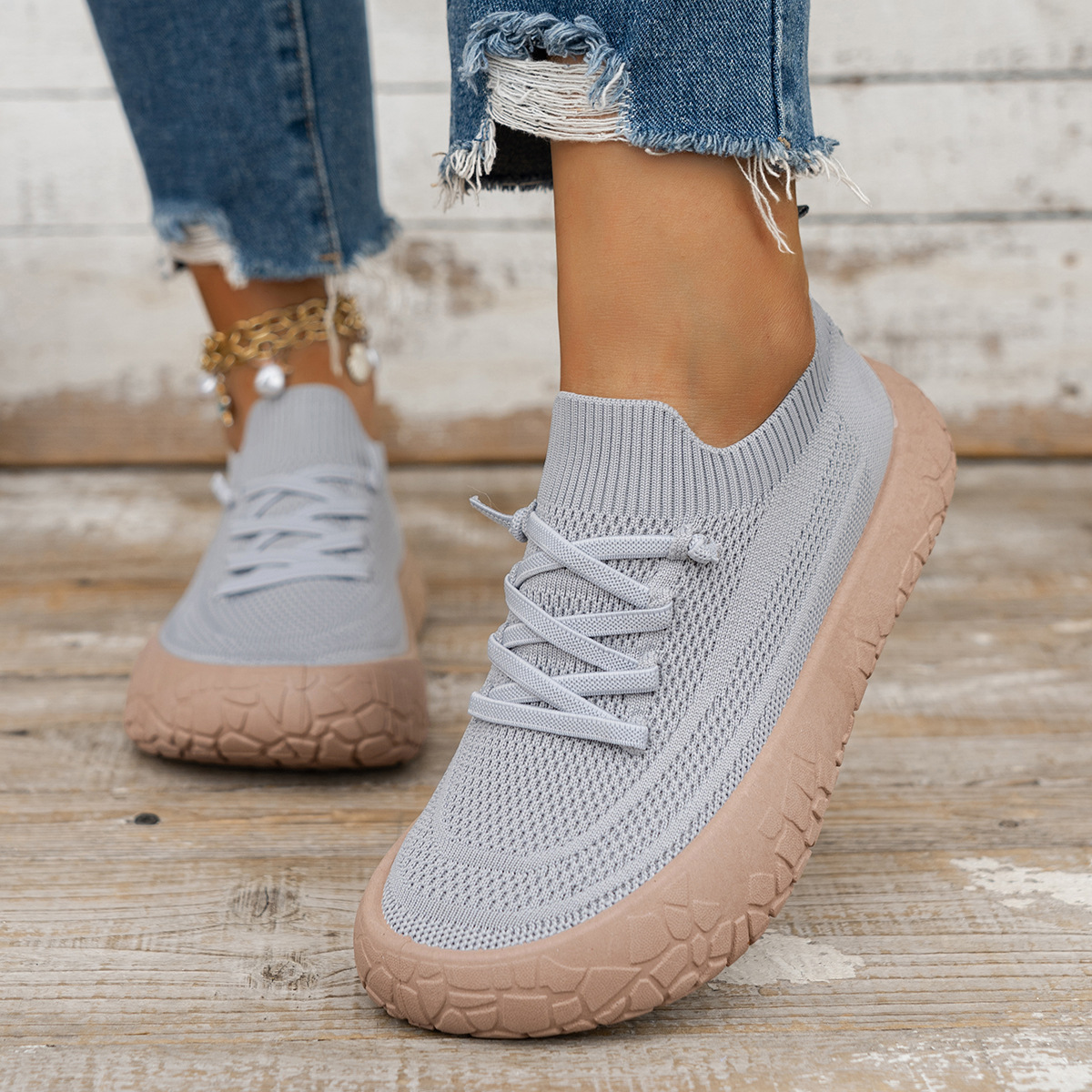 Women's Breathable Knit Casual Sneakers Slip‑on Walking Shoes for Wide & Swollen Feet