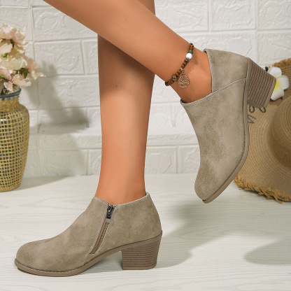 Women's side zipper mid-heel boots