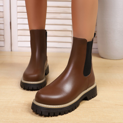 Women's platform round-toe slip-on ankle boots