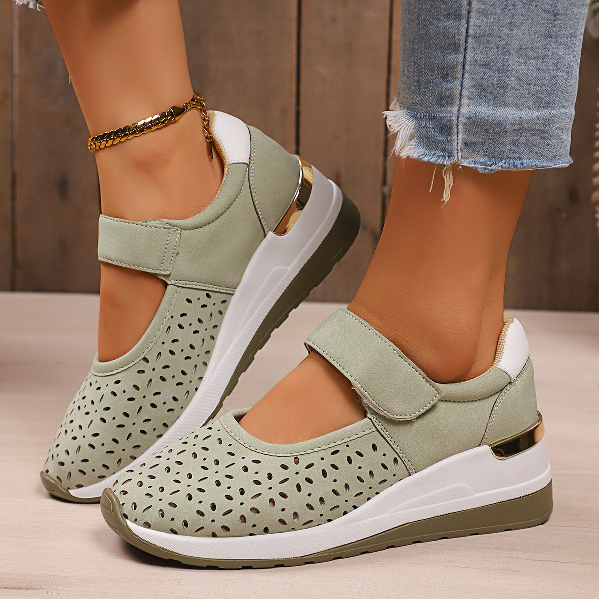 🔥Women's Summer Breathable Lightweight Adjustable Velcro Wedge Heel Sneakers