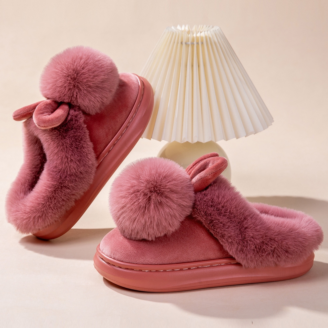 Women's plush warm rabbit slippers