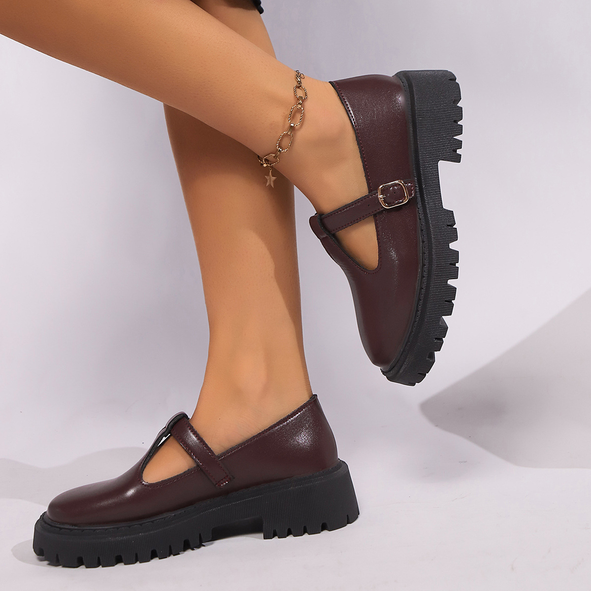 Women's Adjustable Buckle Platform/Flat leather shoes