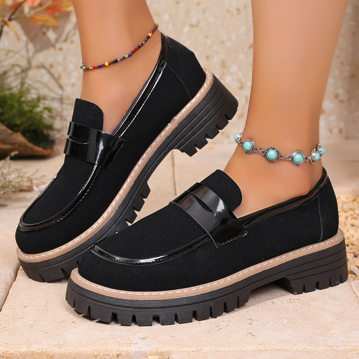Women's fashionable thick-soled slip-on loafers