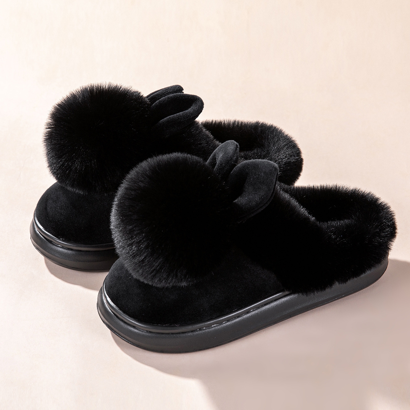 Women's plush warm rabbit slippers