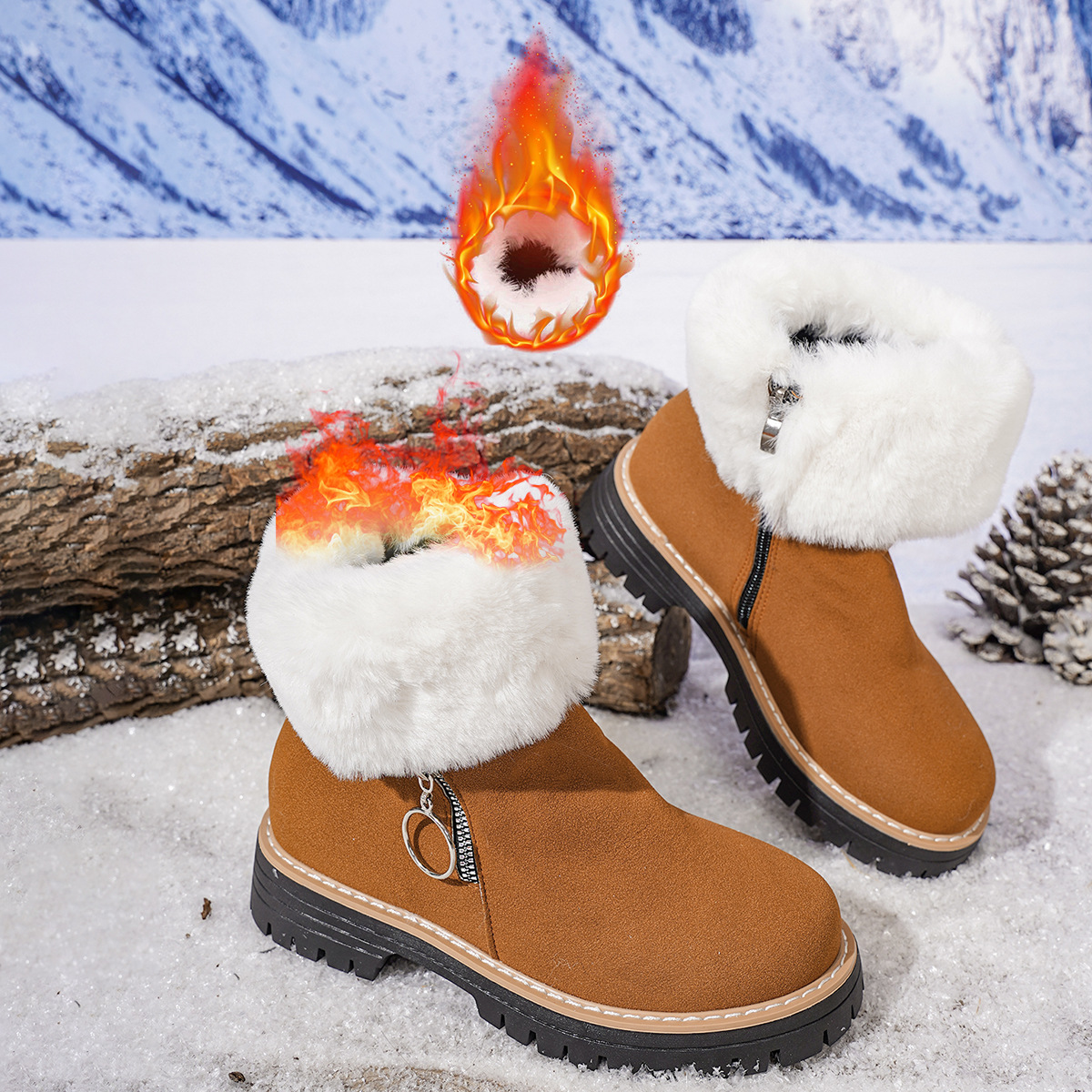 Women's winter side-zipper fleece-lined warm snow boots