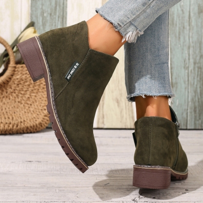 Women's chunky heel suede side zipper boots