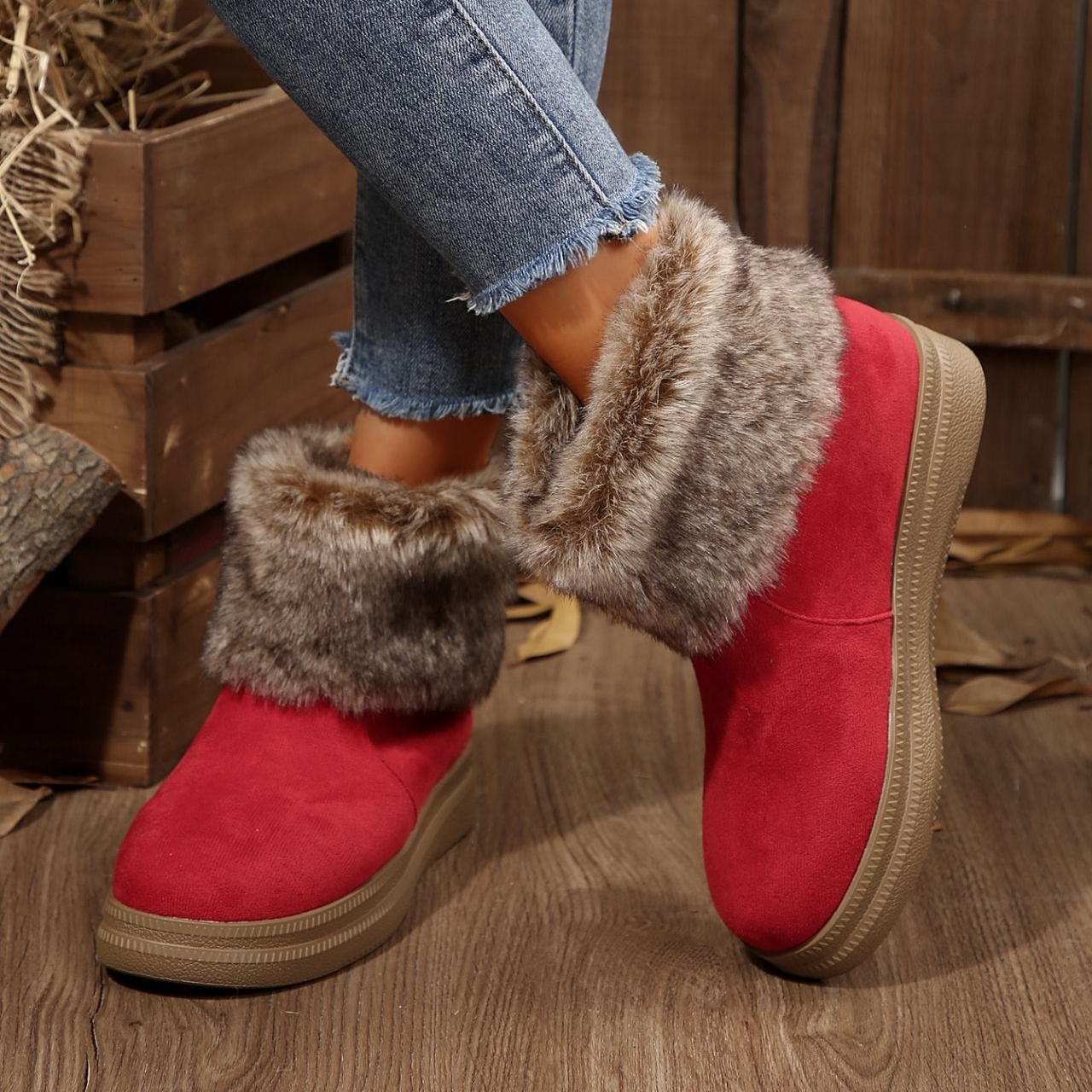 Women's fleece-lined, warm, thick-soled, comfortable cotton boots