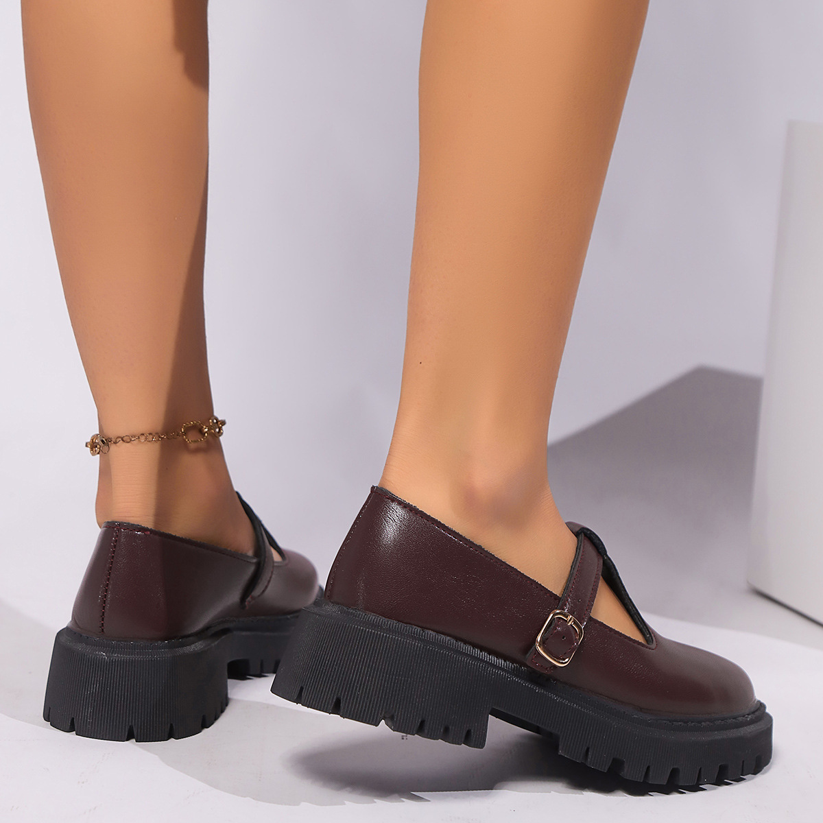 Women's Adjustable Buckle Platform/Flat leather shoes