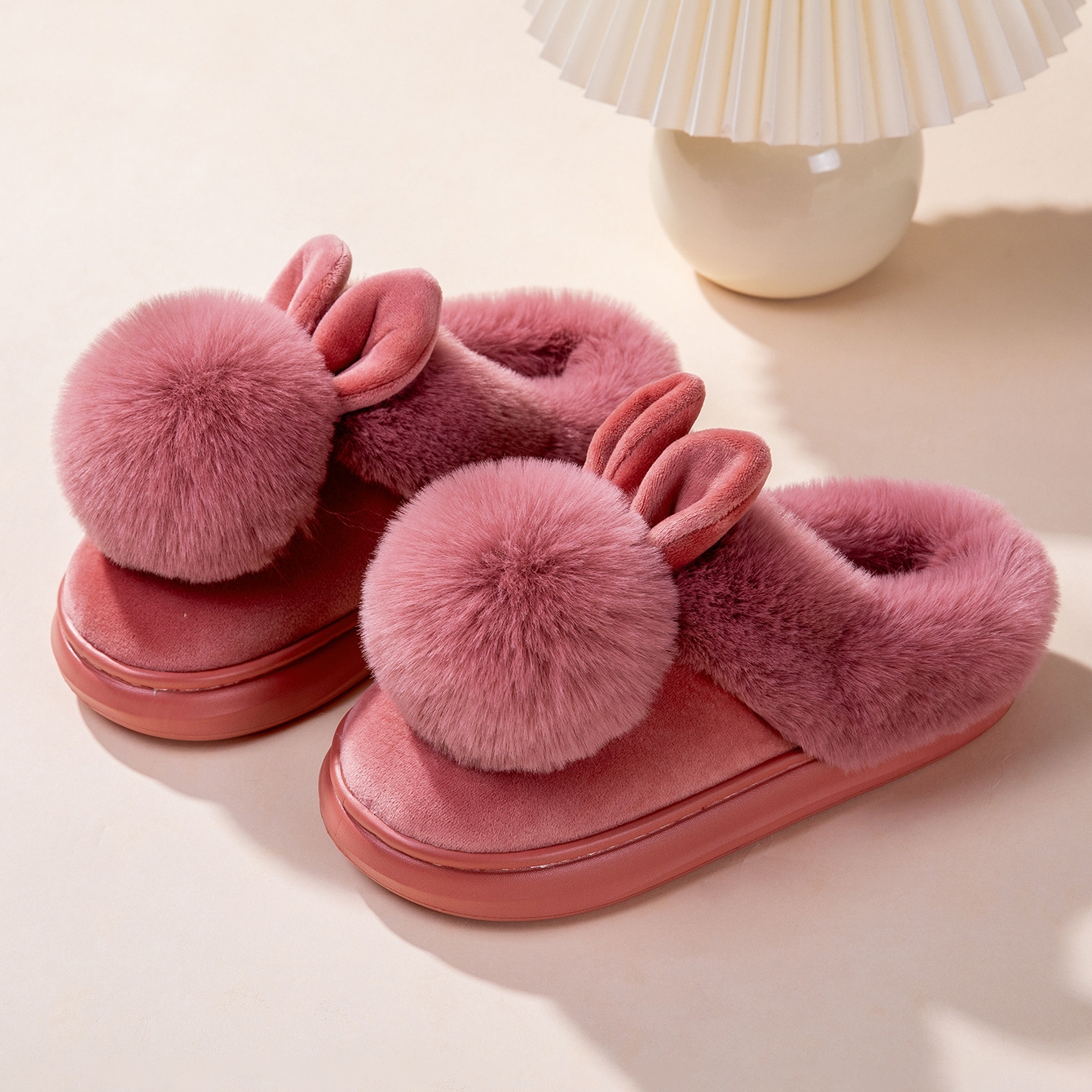 Women's plush warm rabbit slippers