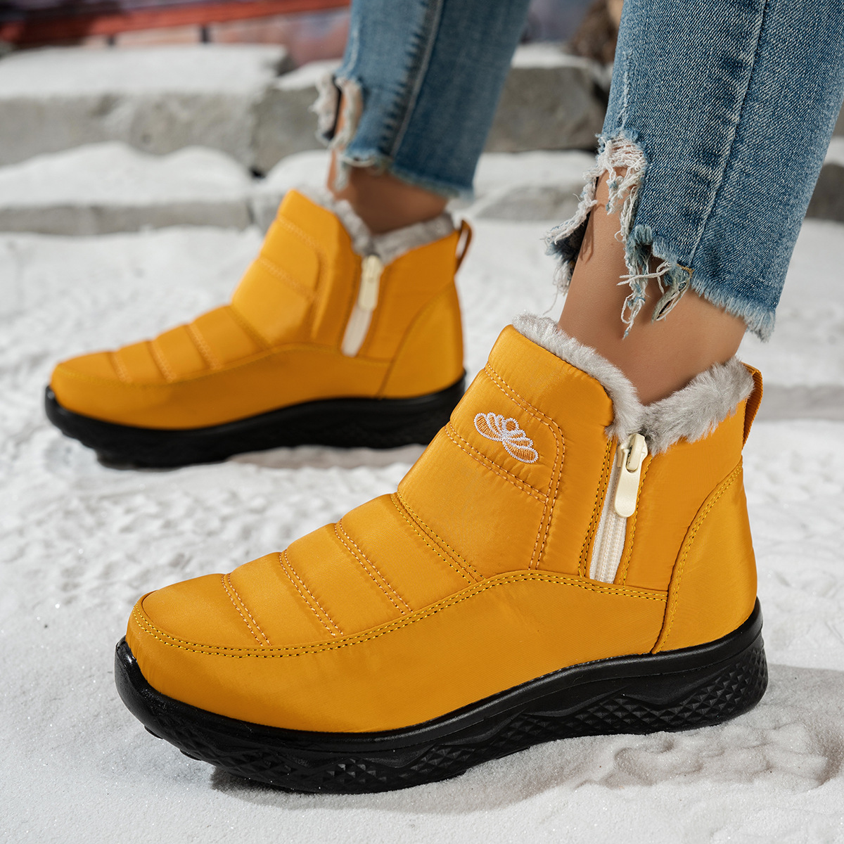 Women's Winter Boots - Waterproof, Warm, Side Zipper, Round Toe