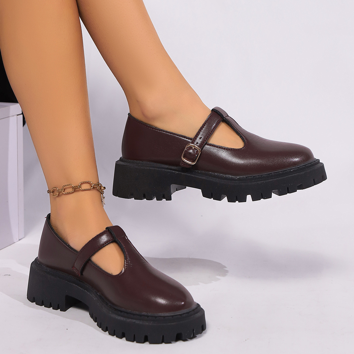 Women's Adjustable Buckle Platform/Flat leather shoes