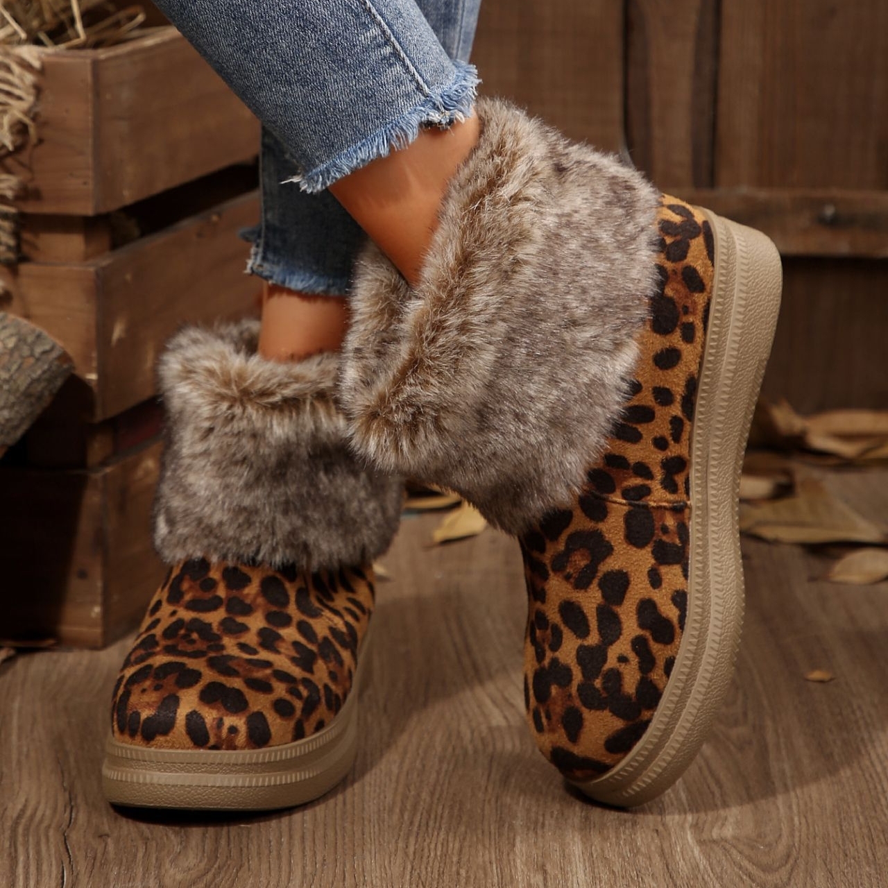 Women's fleece-lined, warm, thick-soled, comfortable cotton boots