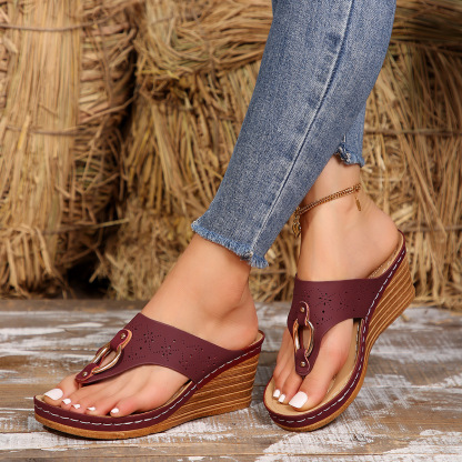 🔥2025 Summer Imitation Wood Wedge Thick-soled Casual Flip Flop - Buy 2 get free shipping