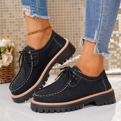 Women's new round toe lace-up casual loafers