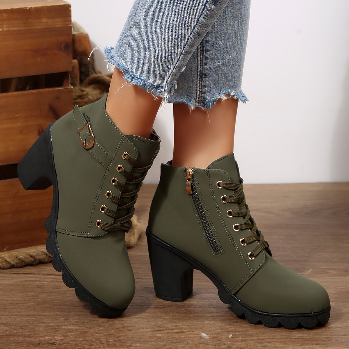 Women's high heel side zipper ankle boots