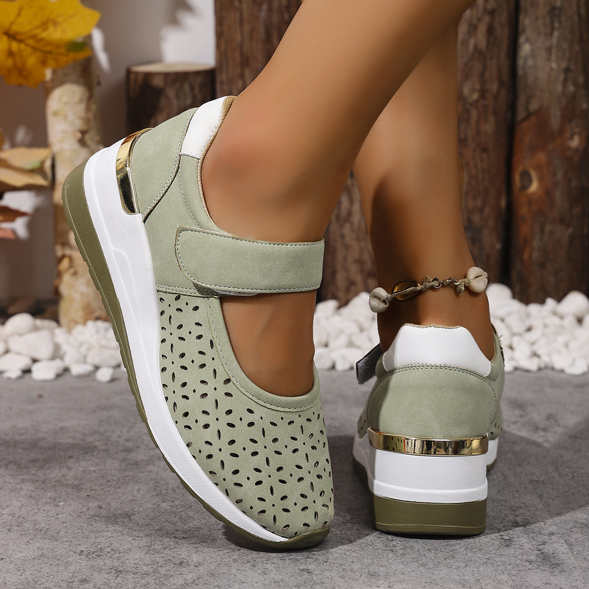 🔥Women's Summer Breathable Lightweight Adjustable Velcro Wedge Heel Sneakers