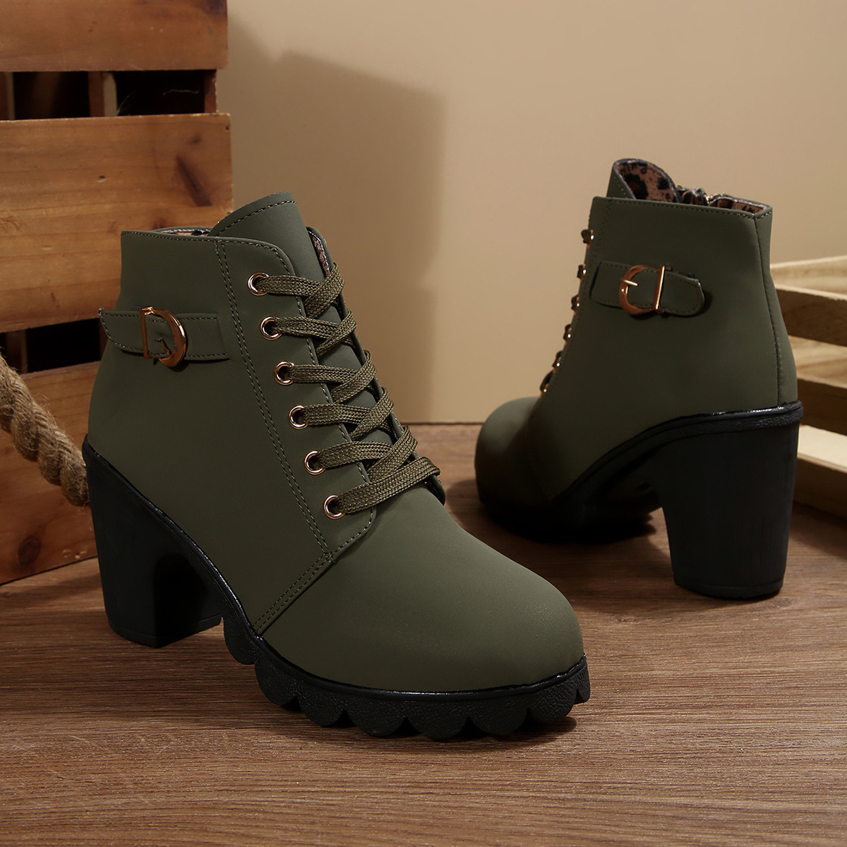 Women's high heel side zipper ankle boots