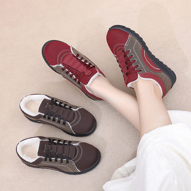 Women's winter fleece-lined warm non-slip soft-soled cotton shoes