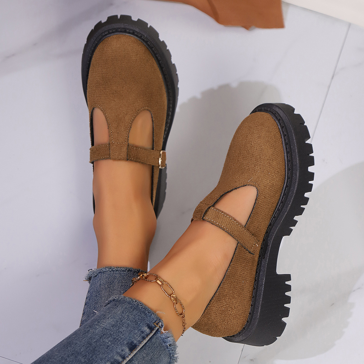Women's Adjustable Buckle Platform/Flat leather shoes