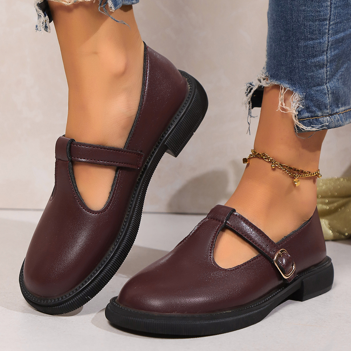 Women's Adjustable Buckle Platform/Flat leather shoes