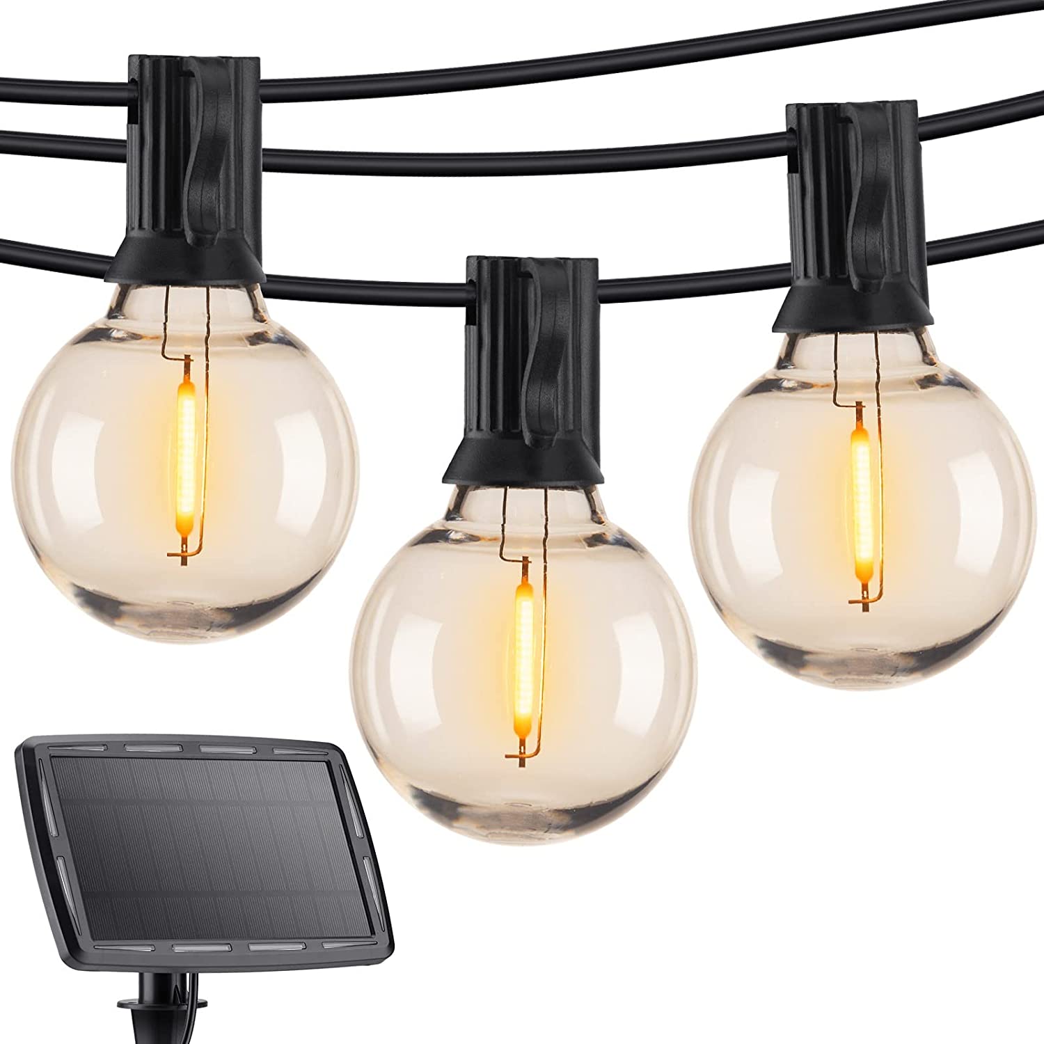 Solar String Lights Outdoor 18 Feet Waterproof Patio LED Lights with 25 Shatterproof Bulbs, 4 Light Modes, Hanging Lights Solar Powered for Backyard Garden Porch Yard Decor