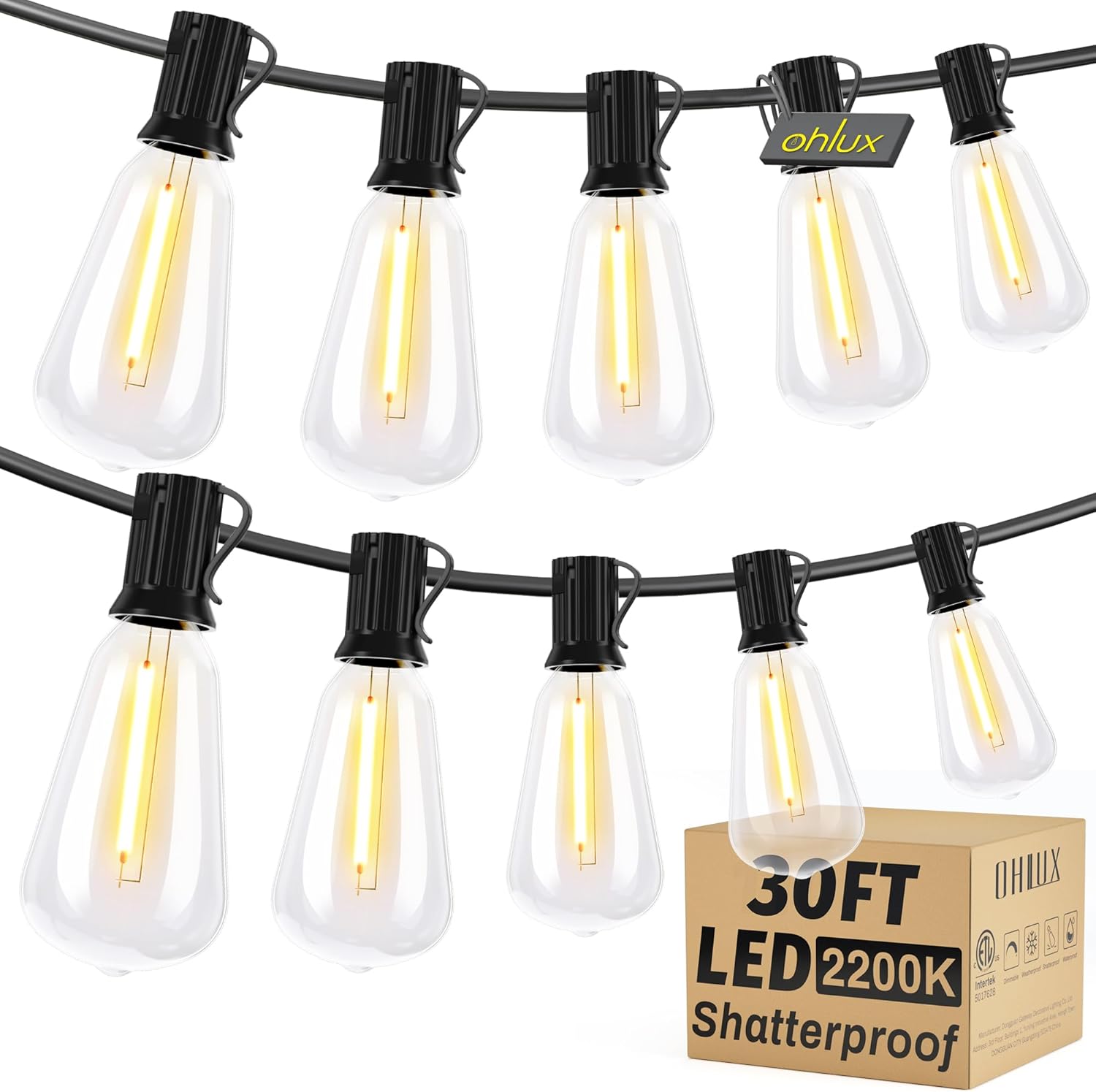 120FT Solar String Lights Outdoor with Remote, 2200K Soft Warm Patio Lights with 52 Shatterproof ST38 Tear-Drop LED Filament Bulbs, Dimmable Outside Edison Hanging Light for Backyard Deck Roof