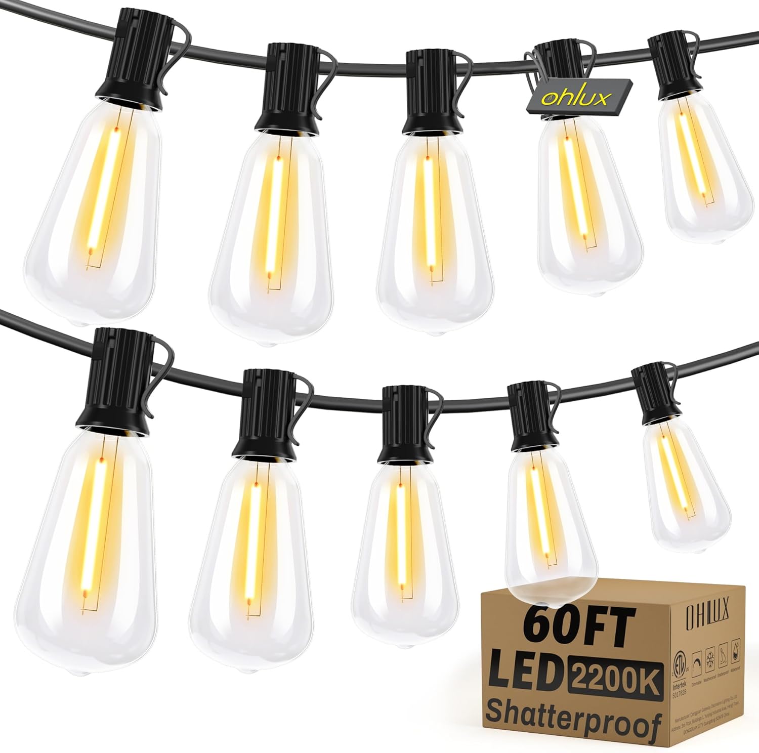 120FT Solar String Lights Outdoor with Remote, 2200K Soft Warm Patio Lights with 52 Shatterproof ST38 Tear-Drop LED Filament Bulbs, Dimmable Outside Edison Hanging Light for Backyard Deck Roof