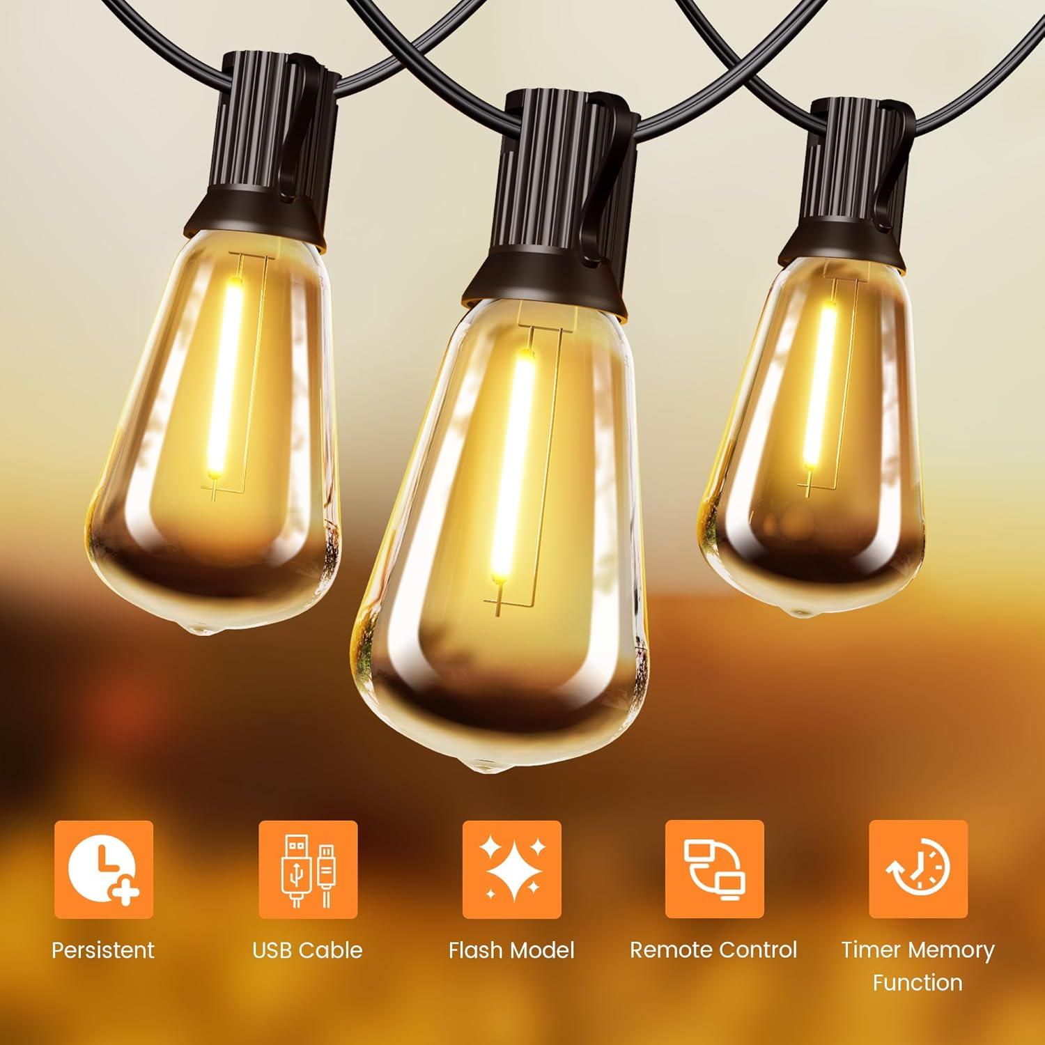 120FT Solar String Lights Outdoor with Remote, 2200K Soft Warm Patio Lights with 52 Shatterproof ST38 Tear-Drop LED Filament Bulbs, Dimmable Outside Edison Hanging Light for Backyard Deck Roof