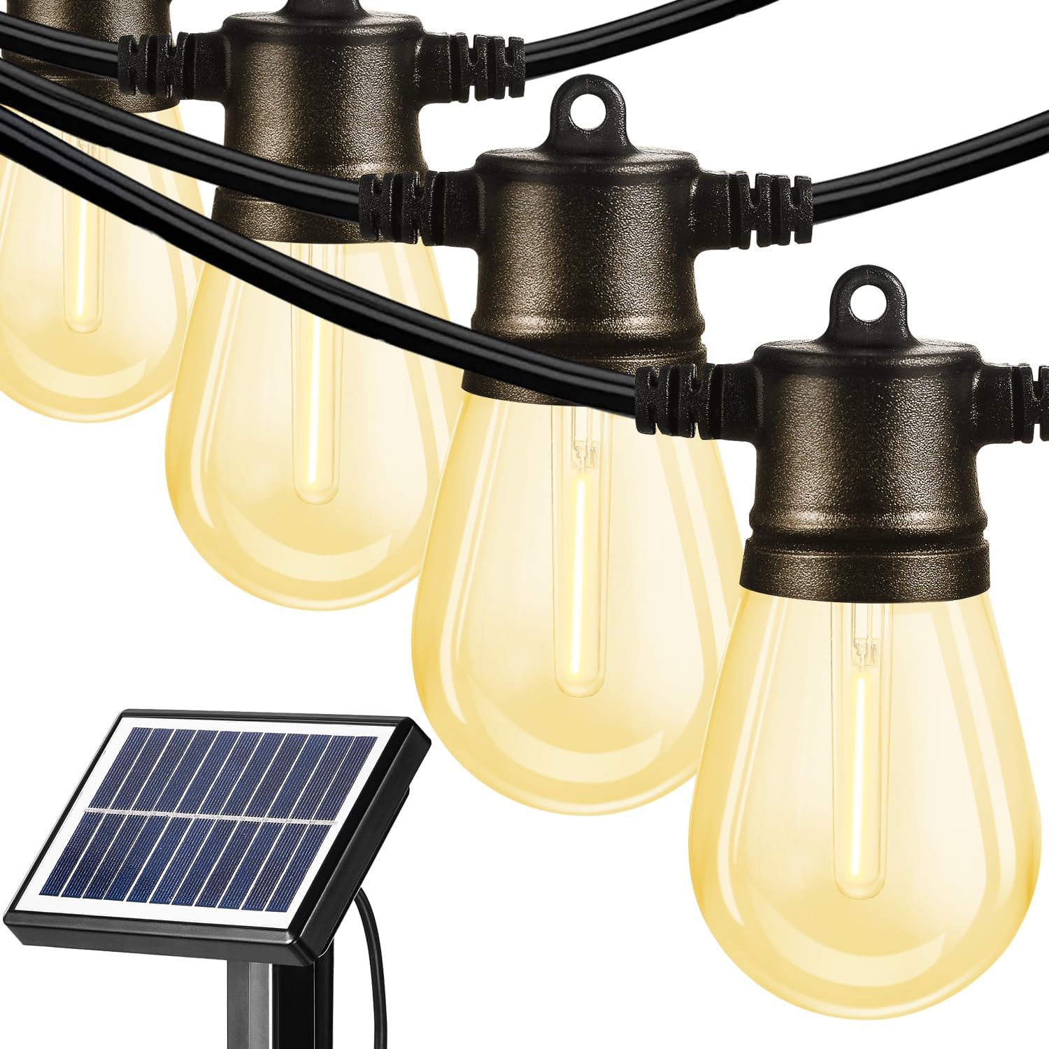 Solar Outdoor String Lights, 100FT Solar Light Commercial Grade Waterproof Heavy Duty Outdoor Hanging Lights with 30 LED Shatterproof Bulbs Camping Garden Decorative Lights Warm White