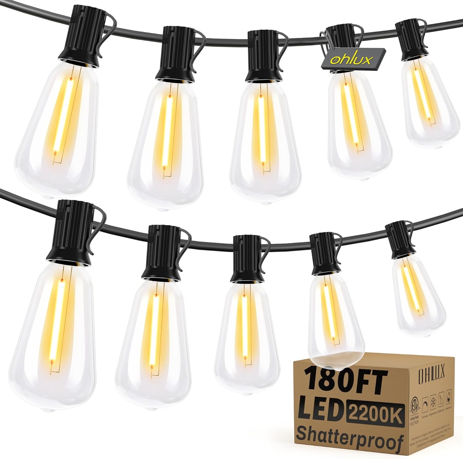 120FT Solar String Lights Outdoor with Remote, 2200K Soft Warm Patio Lights with 52 Shatterproof ST38 Tear-Drop LED Filament Bulbs, Dimmable Outside Edison Hanging Light for Backyard Deck Roof
